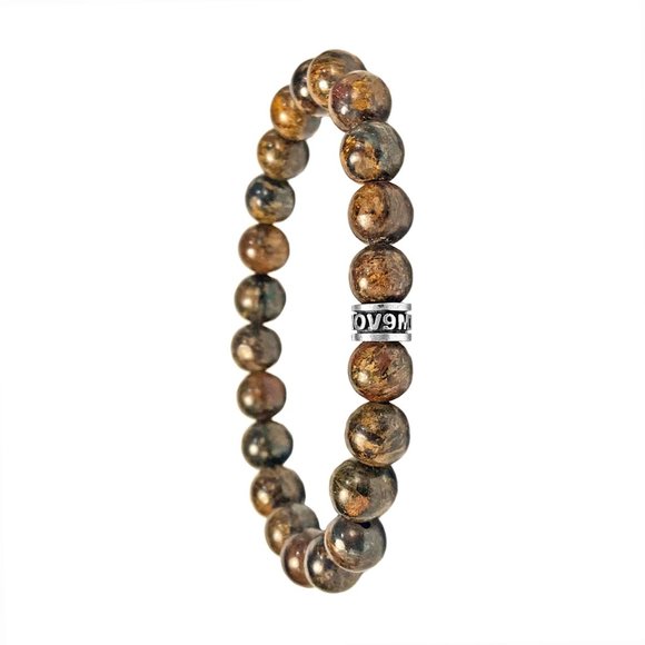 NOV9M®️ 925 Sterling Silver Bronzite Beads Men’s Stretch Bracelet - Picture 4 of 5